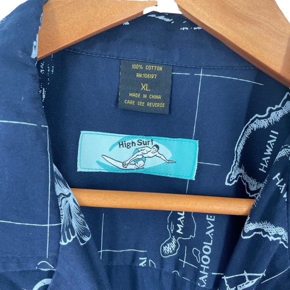 High Surf 100% Cotton Short Sleeve Button Down Hawaiian Shirt in Blue & White XL - Picture 8 of 9